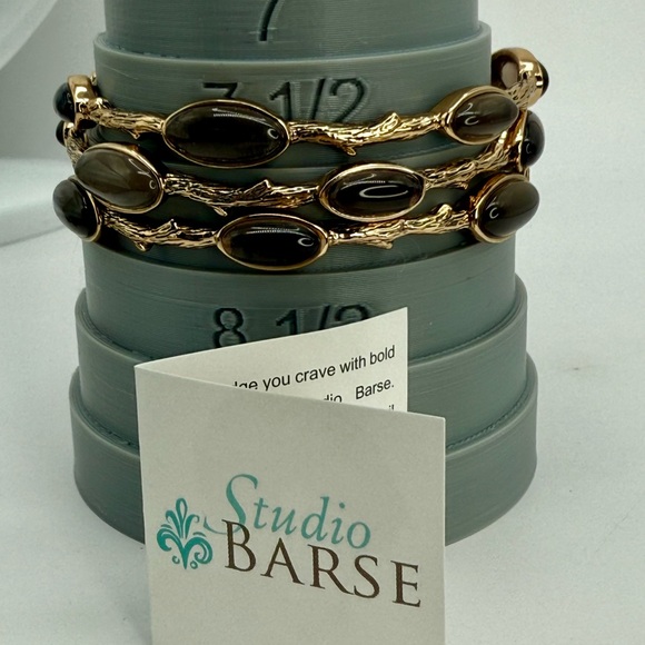 NWT Studio Barse Smoky Quartz Bangles – Set of 3 – Gold Tone – Size 8 - Picture 14 of 14